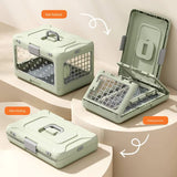 Green Collapsible Pet Carrier Crate - Foldable Travel Airline Dog & Cat Kennel with Transparent Windows - Side View