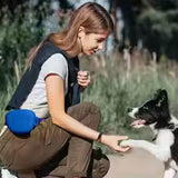 Black Silicone Dog Training Treat Pouch with Adjustable Waist Belt Hands-Free Pet Reward Bag for Outdoor Walks - Front View