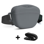 Gray Silicone Dog Training Treat Pouch with Adjustable Waist Belt Hands-Free Pet Reward Bag for Outdoor Walks