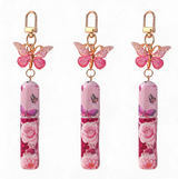 3 Pack Pink 5ml Portable Perfume Atomizer Keychain Butterfly Charm Floral Refillable Travel Spray Bottle Set - Same Design