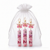 3 Pack Pink 5ml Portable Perfume Atomizer Keychain Butterfly Charm Floral Refillable Travel Spray Bottle Set - Same Design - Front View