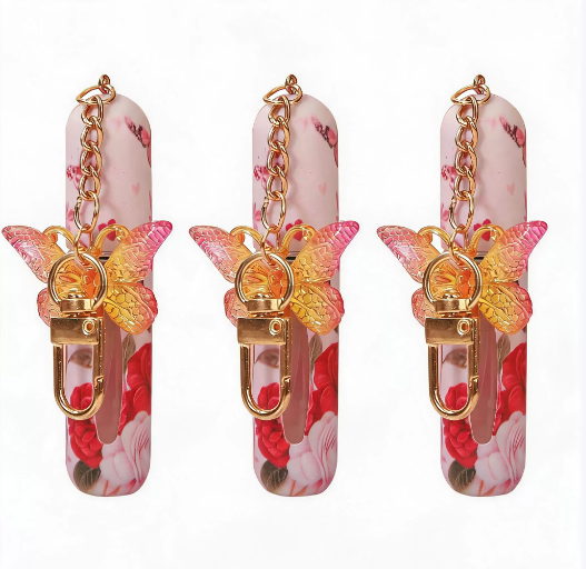 3 Pack Red 5ml Portable Perfume Atomizer Keychain Butterfly Charm Floral Refillable Travel Spray Bottle Set - Same Design