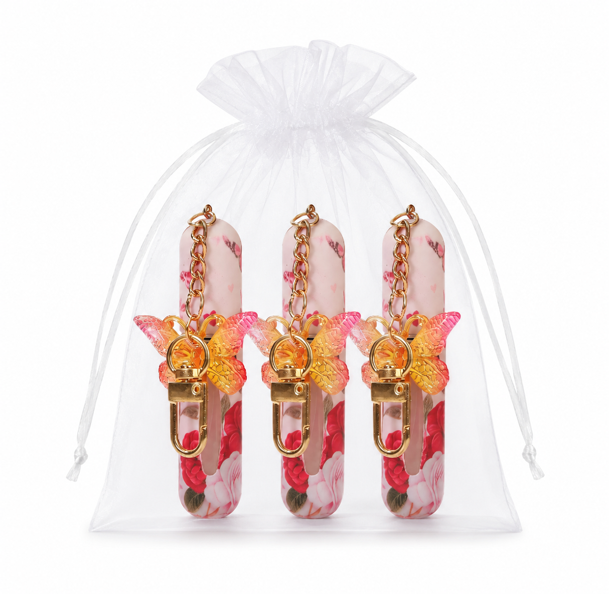 3 Pack Red 5ml Portable Perfume Atomizer Keychain Butterfly Charm Floral Refillable Travel Spray Bottle Set - Same Design