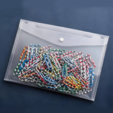 A4 Snap-Closure File Pouch & Zebra-Print Paperclip Set — 200-Micron Extra-Thick Transparent Plastic File Organizer, Flexible PP Material, 28mm Multi-Color Office Paperclips,An Ideal Organizational Solution for Home, School, and Office Environments.