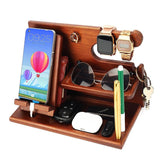 Multi-Functional Wooden Nightstand Organizer for Phone, Glasses, Wallet & Keys - Natural Wood Desk Tidy with Pen Holder