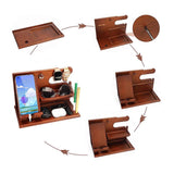 Multi-Functional Wooden Nightstand Organizer for Phone, Glasses, Wallet & Keys - Natural Wood Desk Tidy with Pen Holder