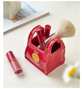 Red Ceramic Mini Tote Bag Pen Holder - Creative Desktop Storage Organizer for Makeup Brushes, Remote Controls and Stationery, Cute Smiley Decorative Container