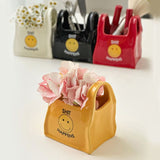 Yellow Ceramic Mini Tote Bag Pen Holder - Creative Desktop Storage Organizer for Makeup Brushes, Remote Controls and Stationery, Cute Smiley Decorative Container - Front View