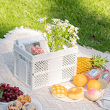 White Foldable Storage Basket with Handles - Portable Multi Purpose Desktop Organiser Crate for Snacks, Kitchen Storage, Books and Household Essentials