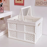 White Foldable Storage Basket with Handles - Portable Multi Purpose Desktop Organiser Crate for Snacks, Kitchen Storage, Books and Household Essentials - Front View