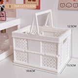 White Foldable Storage Basket with Handles - Portable Multi Purpose Desktop Organiser Crate for Snacks, Kitchen Storage, Books and Household Essentials - Rear View