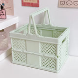 Green Foldable Storage Basket with Handles - Portable Multi Purpose Desktop Organiser Crate for Snacks, Kitchen Storage, Books and Household Essentials - Front View
