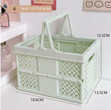 Green Foldable Storage Basket with Handles - Portable Multi Purpose Desktop Organiser Crate for Snacks, Kitchen Storage, Books and Household Essentials - 45-Degree Angle