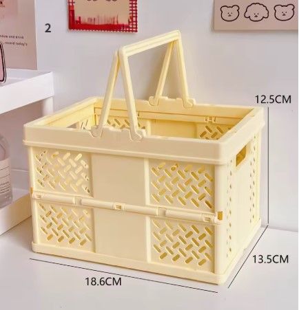 Yellow Foldable Storage Basket with Handles - Portable Multi Purpose Desktop Organiser Crate for Snacks, Kitchen Storage, Books and Household Essentials