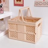 Brown Foldable Storage Basket with Handles - Portable Multi Purpose Desktop Organiser Crate for Snacks, Kitchen Storage, Books and Household Essentials - Front View