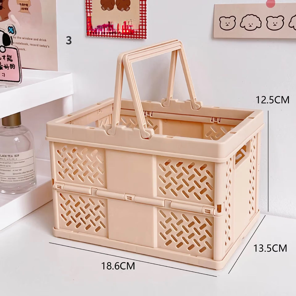 Brown Foldable Storage Basket with Handles - Portable Multi Purpose Desktop Organiser Crate for Snacks, Kitchen Storage, Books and Household Essentials