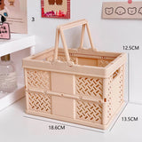 Brown Foldable Storage Basket with Handles - Portable Multi Purpose Desktop Organiser Crate for Snacks, Kitchen Storage, Books and Household Essentials