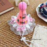 Size S Pink Pet Birthday Party Supplies Strawberry Cake Bib and Hat Set Cat Dog Costume Photo Shoot Outfit - Top-Down View
