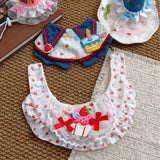 Size S Pink Pet Birthday Party Supplies Strawberry Cake Bib and Hat Set Cat Dog Costume Photo Shoot Outfit