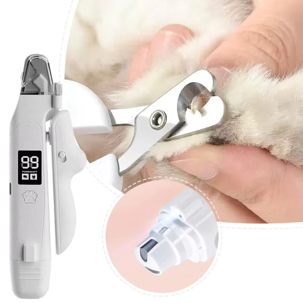 Black Paw Hair Trimmer and White Pet Nail Clipper Set USB Rechargeable Dog Cat Grooming Kit LED Display Low Noise Paw Shaver Nail Grinder 2 in 1 Pet Beauty Tool