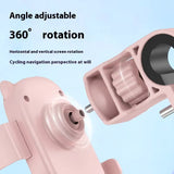 Cute Pink Cat-Themed Bicycle Phone Holder — Motorcycle & Bicycle Handlebar Mount, Anti-Shake 360° Rotatable Navigation Bracket, Universal Scooter Stand - Rear View