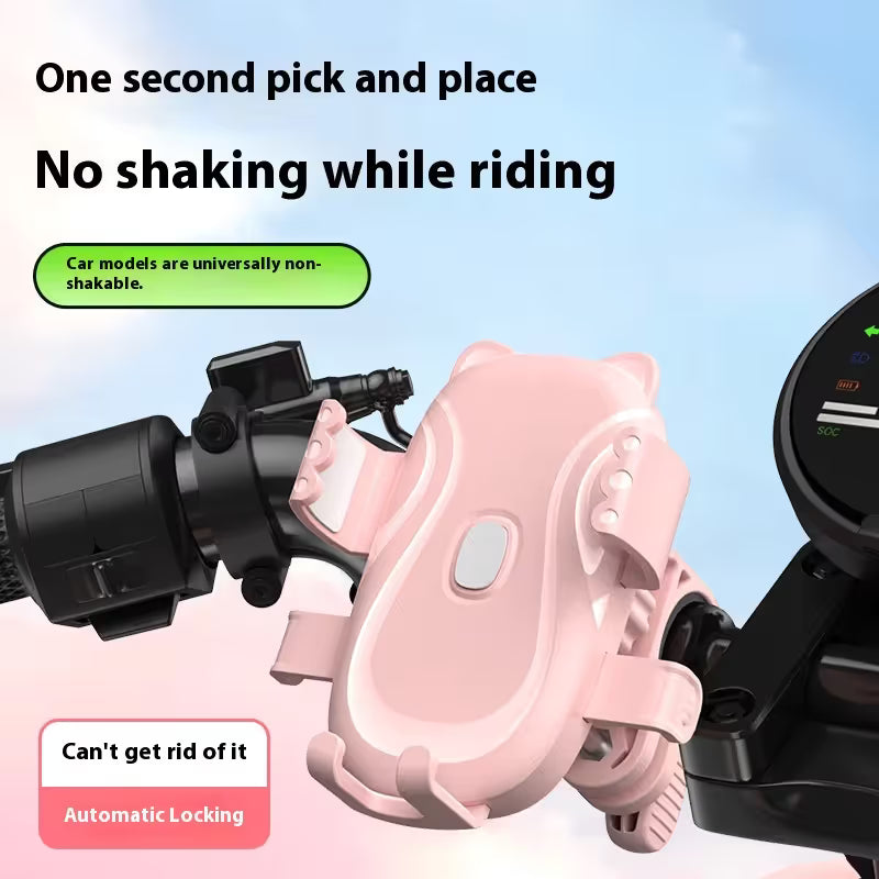 Cute Green Cat-Themed Bicycle Phone Holder — Motorcycle & Bicycle Handlebar Mount, Anti-Shake 360° Rotatable Navigation Bracket, Universal Scooter Stand