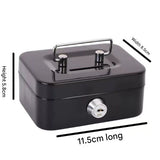 Black Lockable Metal Cash Box with Coin Slot Portable Money Storage Box Small Savings Bank Key Lock Cash Holder Organiser for Coins Notes Home Office Use 115x85x58mm - Rear View