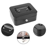 Black Handheld Cash Box Lockable Money Storage Box with Removable Cash Tray Portable Metal Money Safe with Keys 200x160x90mm