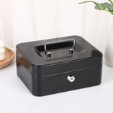 Black Handheld Cash Box Lockable Money Storage Box with Removable Cash Tray Portable Metal Money Safe with Keys 200x160x90mm