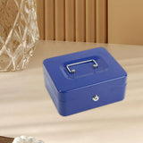 Blue Handheld Cash Box Lockable Money Storage Box with Removable Cash Tray Portable Metal Money Safe with Keys 200x160x90mm - Front View