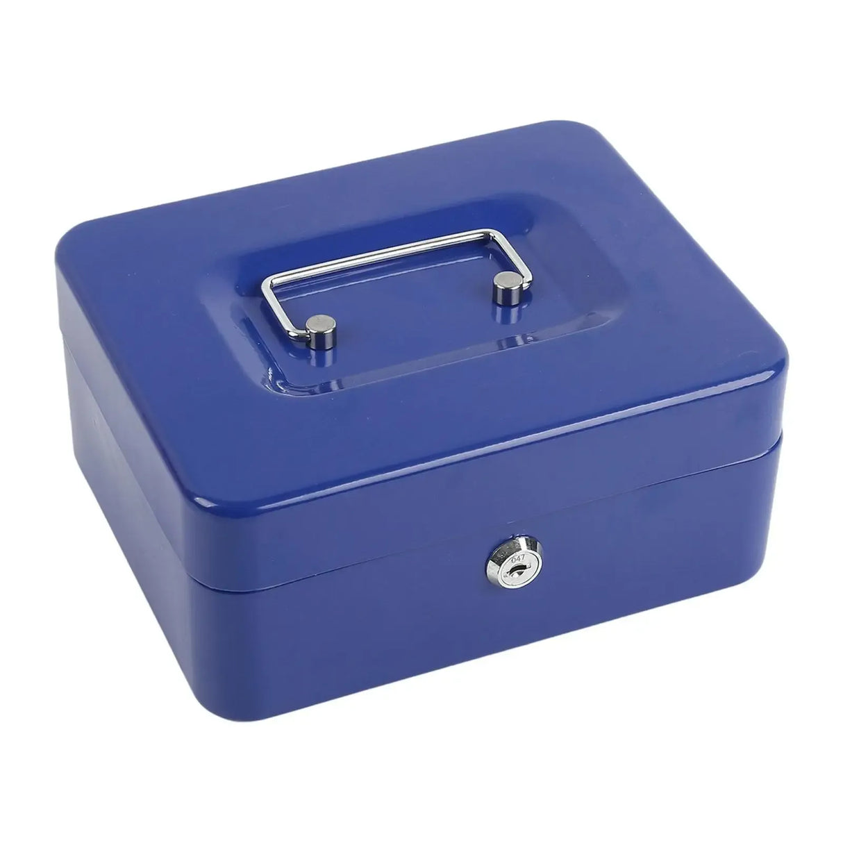 Blue Handheld Cash Box Lockable Money Storage Box with Removable Cash Tray Portable Metal Money Safe with Keys 200x160x90mm