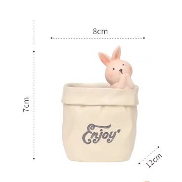 Creative Animal-Themed "Paper Bag" Pen Holder (Rabbit) — Resin Desktop Organizer | Cute Cartoon Pencil Cup, Planter, & Storage Container | Home & Office Desktop Decor