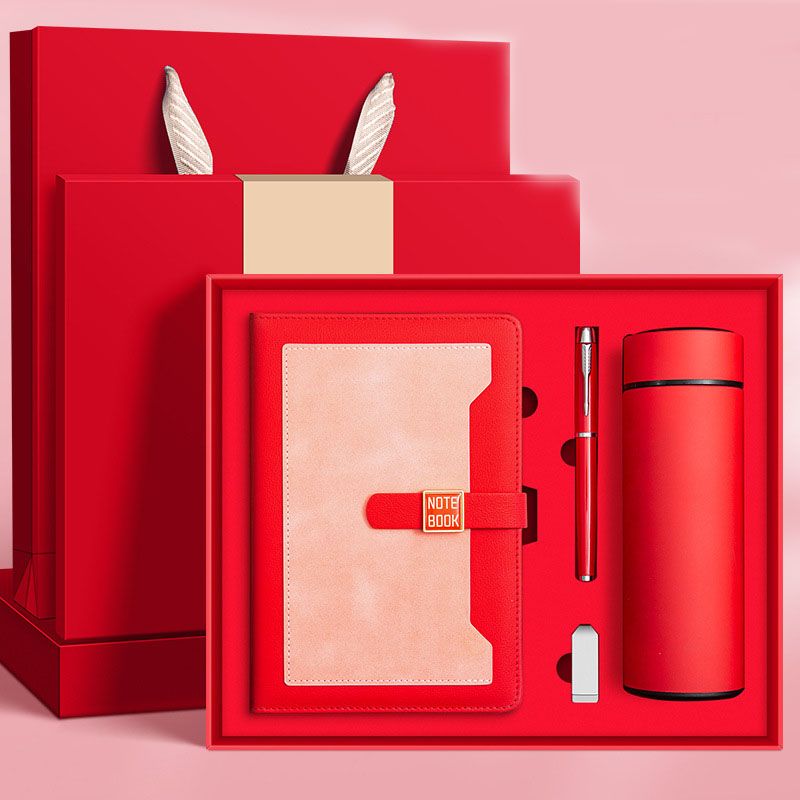 Red A5 Business Notebook Gift Set with Vacuum Flask Pen and 16GB USB Drive Corporate Gift Box