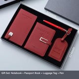 Red Travel Passport Holder and Notebook Gift Set with Luggage Tag & Metal Pen Business Travel Gift Box