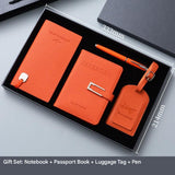 Orange Travel Passport Holder and Notebook Gift Set with Luggage Tag & Metal Pen Business Travel Gift Box