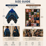 Black Warm Hooded Poncho Shawl and Animal Pattern Throw Blanket Set for Sofa, Bed and Winter Lounging
