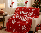 Christmas Flannel Throw Blanket and Santa Curtain Tieback Set, 150x200cm Thick Fleece Sofa Blanket with 2 Plush Santa Velcro Curtain Holders for Holiday Home Decor - Side View