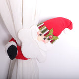 Christmas Flannel Throw Blanket and Santa Curtain Tieback Set, 150x200cm Thick Fleece Sofa Blanket with 2 Plush Santa Velcro Curtain Holders for Holiday Home Decor - Rear View