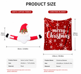 Christmas Flannel Throw Blanket and Santa Curtain Tieback Set, 150x200cm Thick Fleece Sofa Blanket with 2 Plush Santa Velcro Curtain Holders for Holiday Home Decor
