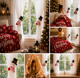 Christmas Flannel Throw Blanket and Snowman Curtain Tieback Set, 150x200cm Thick Fleece Sofa Blanket with 2 Plush Snowman Velcro Curtain Holders for Holiday Home Decor - Side View