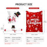 Christmas Flannel Throw Blanket and Snowman Curtain Tieback Set, 150x200cm Thick Fleece Sofa Blanket with 2 Plush Snowman Velcro Curtain Holders for Holiday Home Decor - Rear View