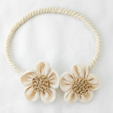 Beige Rustic Flower Curtain Tiebacks Set of 2, Handcrafted Fabric Daisy Curtain Holdbacks, No Drill Flexible Curtain Rope Buckles, Farmhouse Curtain Accessories for Sheer and Blackout Curtains - Front View
