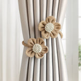 Brown Rustic Flower Curtain Tiebacks Set of 2, Handcrafted Fabric Daisy Curtain Holdbacks, No Drill Flexible Curtain Rope Buckles, Farmhouse Curtain Accessories for Sheer and Blackout Curtains