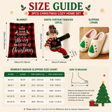 Christmas Home Comfort Set with Flannel Throw Blanket 130x150cm, Plush Indoor Slippers AU 6-7 and Santa Curtain Tiebacks, Cozy Holiday Gift Bundle