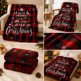 Christmas Home Comfort Set with Flannel Throw Blanket 130x150cm, Plush Indoor Slippers AU 10-11 and Santa Curtain Tiebacks, Cozy Holiday Gift Bundle - Front View
