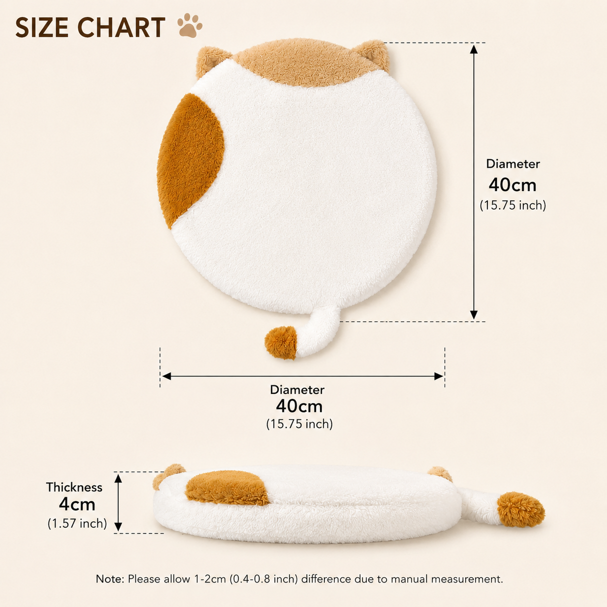40cm Round Cat-Themed Seat Cushion (Black and White Cat) — Slow-Rebound Memory Foam, Soft Plush, Washable — Ideal for Office Chairs, Bedrooms, Dorms, and Reading Nooks