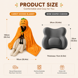 Carrot Hooded Blanket with Grey Memory Foam Lumbar Support Pillow, Cozy Wearable Throw Blanket and Ergonomic Back Cushion Set for Office, Home, Study and Relaxation - 45-Degree Angle