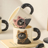 Pink Cute Cat Ceramic Mug with Lid 360ml, Kawaii Coffee Cup Gift Set for Home Office Tea Cocoa and Hot Drinks