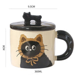 Pink Cute Cat Ceramic Mug with Lid 360ml, Kawaii Coffee Cup Gift Set for Home Office Tea Cocoa and Hot Drinks - Side View
