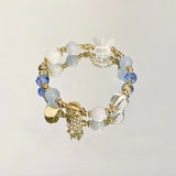 Blue Crystal Snowflake Charm Bracelet for Women, Elastic Beaded Christmas Gift Bracelet, Elegant Everyday Jewellery 13-15cm - Side View
